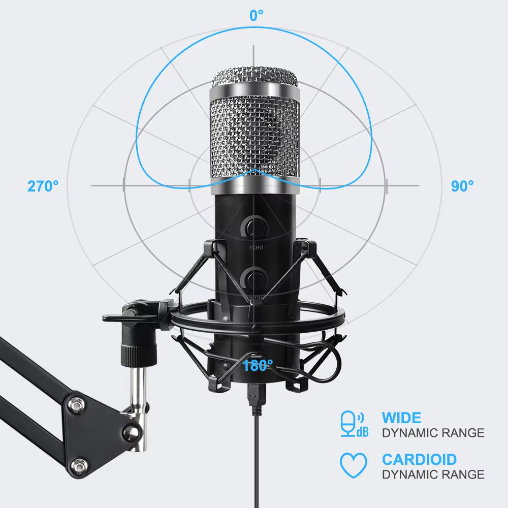 Professional USB Microphone Kit with Adjustable Stand & Ring Light - Perfect for Gaming & YouTube Recording - 2021 Upgrade
