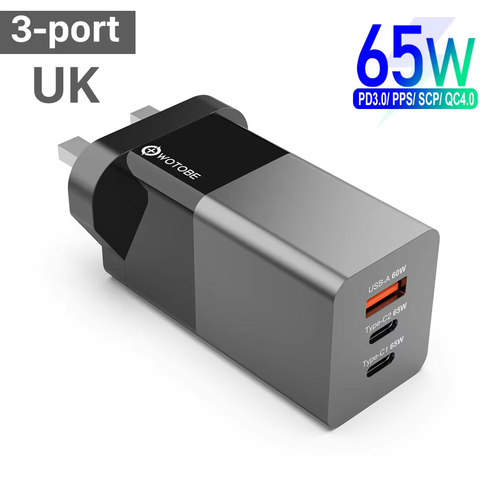 65W Gan USB C Wall Charger Power Adapter,3 Port PD 65W PPS QC4 45W SCP for Laptops Macbook Ipad Iphone 14 Pro Max Samsung