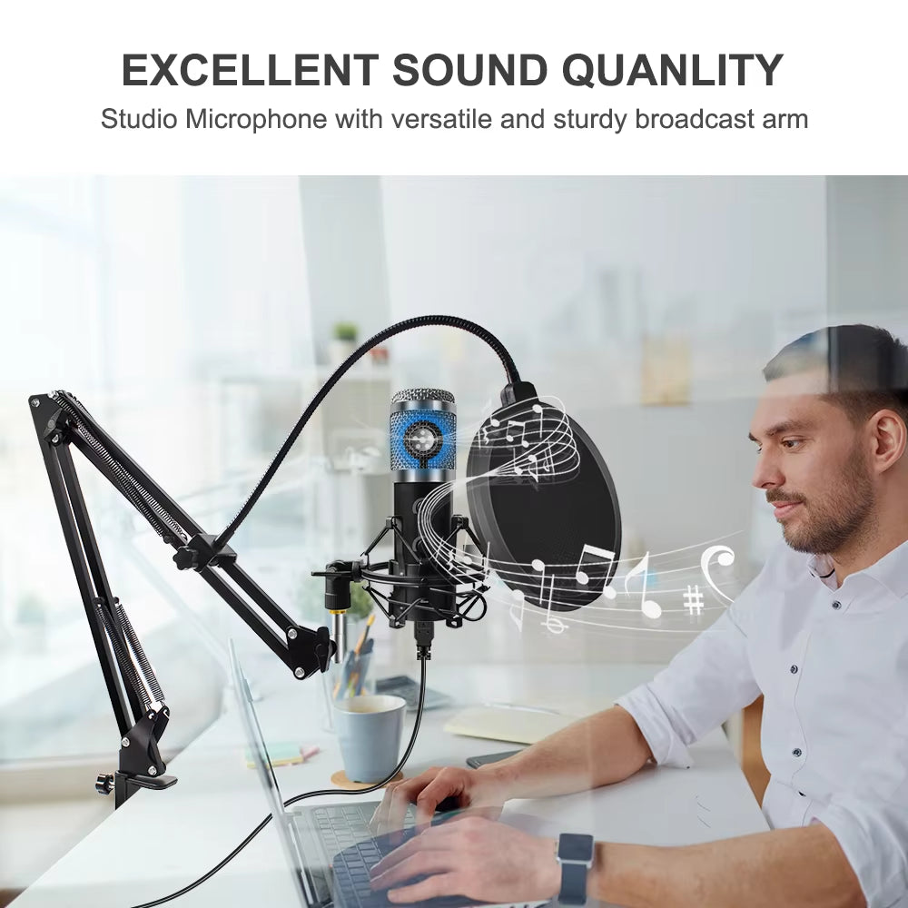 Professional USB Microphone Kit with Adjustable Stand & Ring Light - Perfect for Gaming & YouTube Recording - 2021 Upgrade