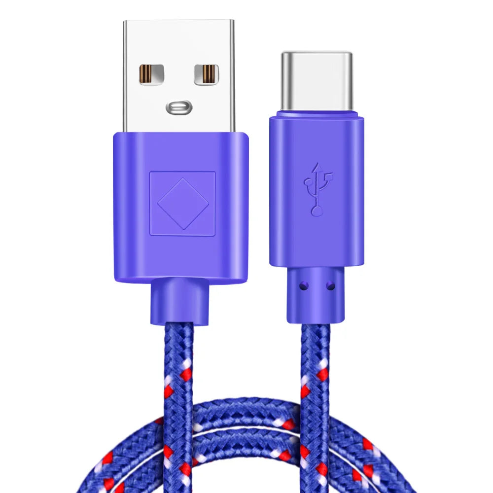 USB Type C Cable Nylon Fast Charging Data Cable for Samsung S10 S9 Note 9 Oneplus Xiaomi Huawei Mobile Phone Type-C USB-C Cables