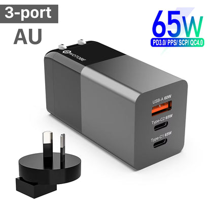 65W Gan USB C Wall Charger Power Adapter,3 Port PD 65W PPS QC4 45W SCP for Laptops Macbook Ipad Iphone 14 Pro Max Samsung