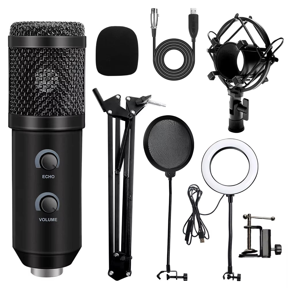 Professional USB Microphone Kit with Adjustable Stand & Ring Light - Perfect for Gaming & YouTube Recording - 2021 Upgrade