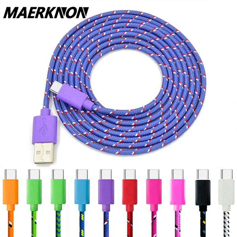 Fast Charging Type-C USB C Mobile Phone Cables 1M/2M/3M USB C Cable Fast Charge for Samsung S10 plus Huawei Nylon Braided Cable