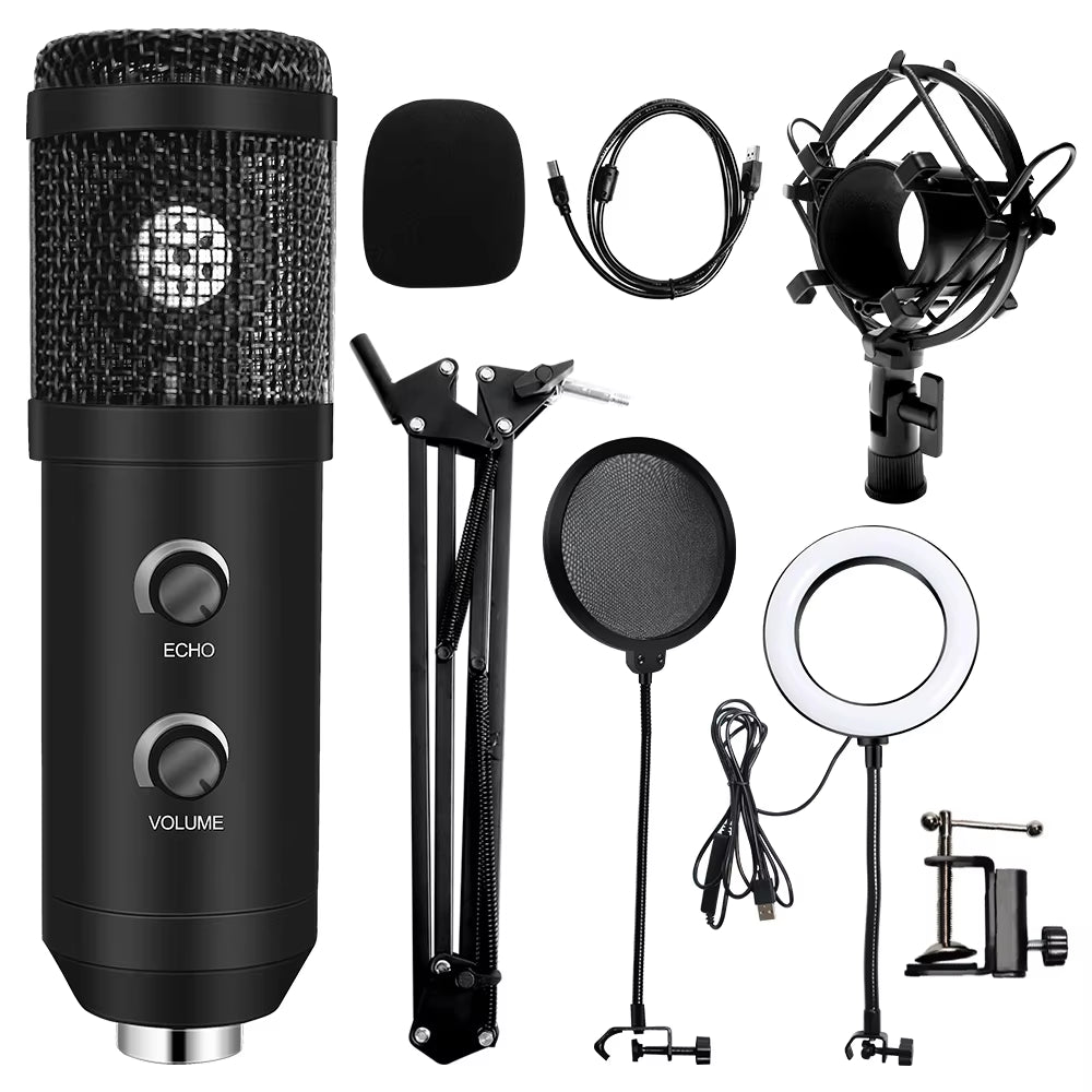Professional USB Microphone Kit with Adjustable Stand & Ring Light - Perfect for Gaming & YouTube Recording - 2021 Upgrade
