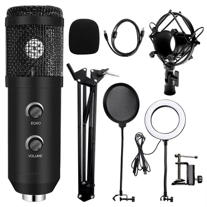 Professional USB Microphone Kit with Adjustable Stand & Ring Light - Perfect for Gaming & YouTube Recording - 2021 Upgrade