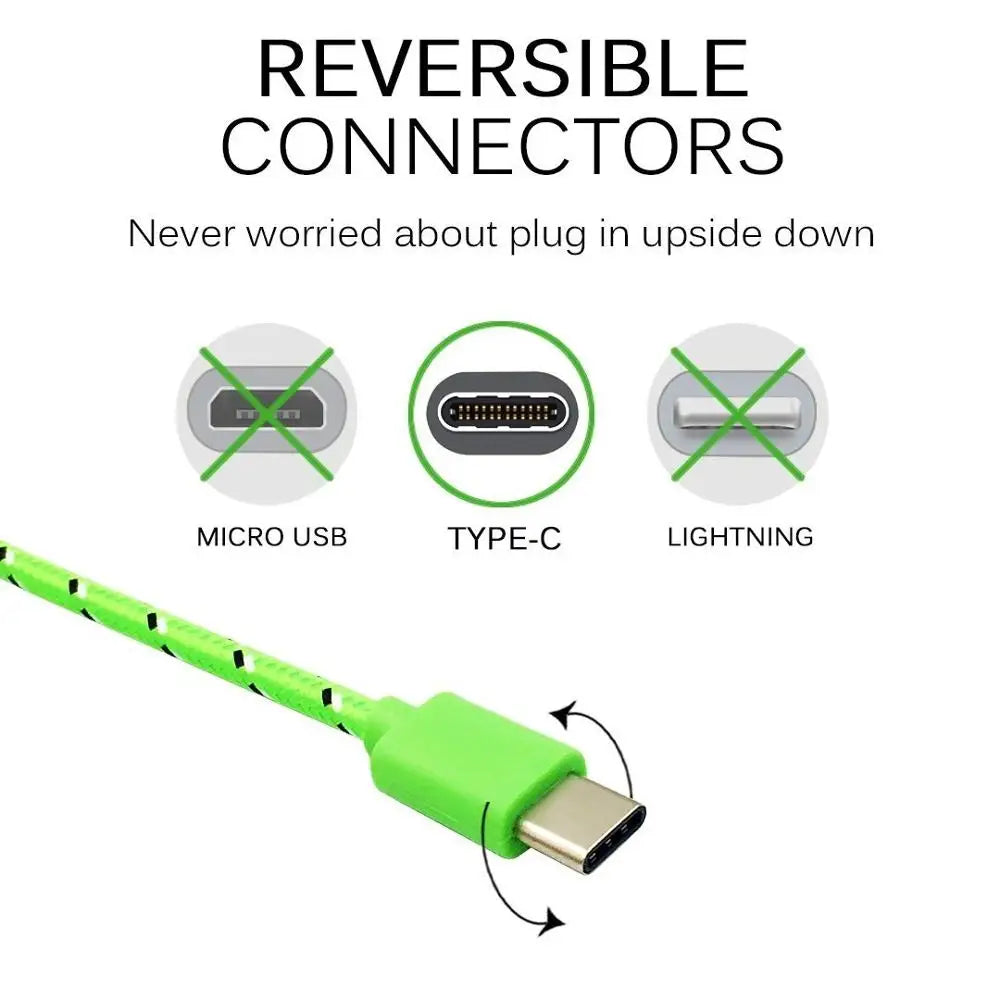 USB Type C Cable Nylon Fast Charging Data Cable for Samsung S10 S9 Note 9 Oneplus Xiaomi Huawei Mobile Phone Type-C USB-C Cables