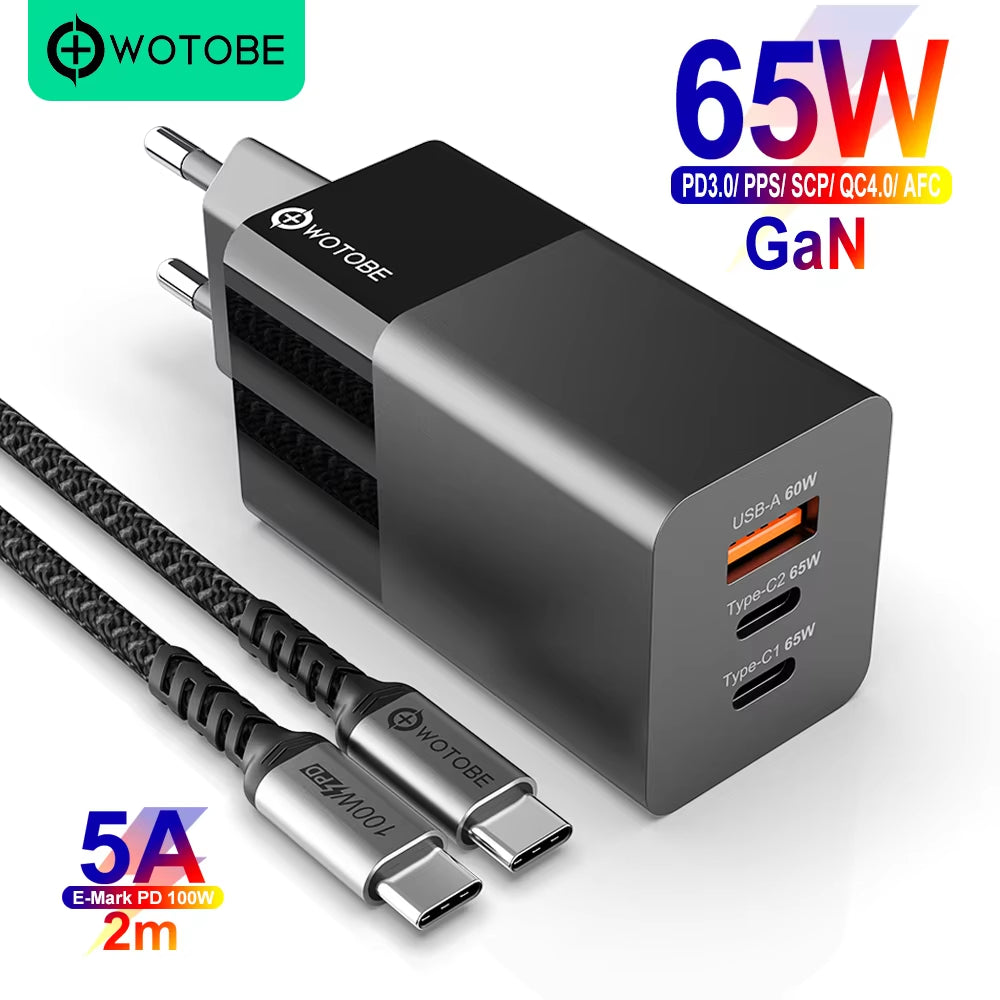 65W Gan USB C Wall Charger Power Adapter,3 Port PD 65W PPS QC4 45W SCP for Laptops Macbook Ipad Iphone 14 Pro Max Samsung