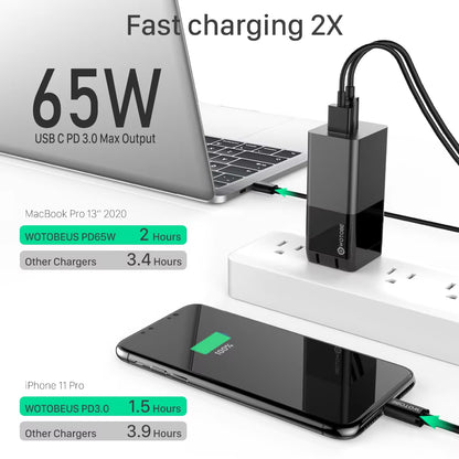 65W Gan USB C Wall Charger Power Adapter,3 Port PD 65W PPS QC4 45W SCP for Laptops Macbook Ipad Iphone 14 Pro Max Samsung