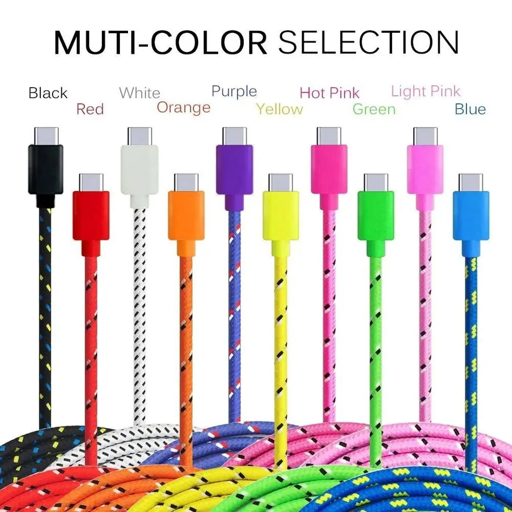 USB Type C Cable Nylon Fast Charging Data Cable for Samsung S10 S9 Note 9 Oneplus Xiaomi Huawei Mobile Phone Type-C USB-C Cables