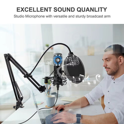Professional USB Microphone Kit with Adjustable Stand & Ring Light - Perfect for Gaming & YouTube Recording - 2021 Upgrade