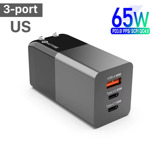 65W Gan USB C Wall Charger Power Adapter,3 Port PD 65W PPS QC4 45W SCP for Laptops Macbook Ipad Iphone 14 Pro Max Samsung